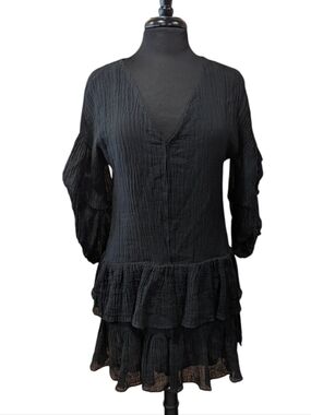 MLM Label Small Fleur Dress Black Long Sleeve Tiered Ruffle Dress Boho Chic